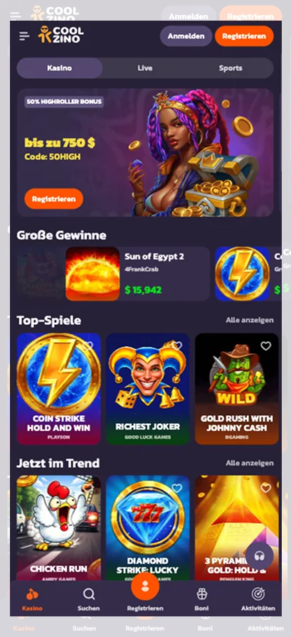 Coolzino Casino App in Deutschland: Mobile Spielen auf Android & iOS visual