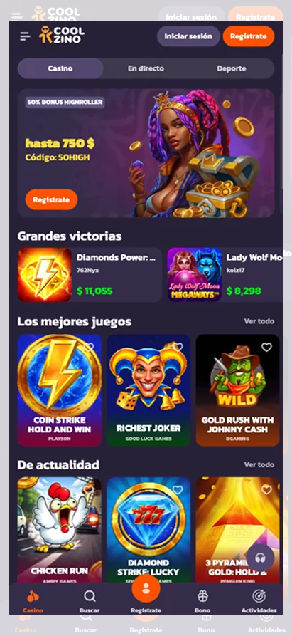 Coolzino Casino App en España visual