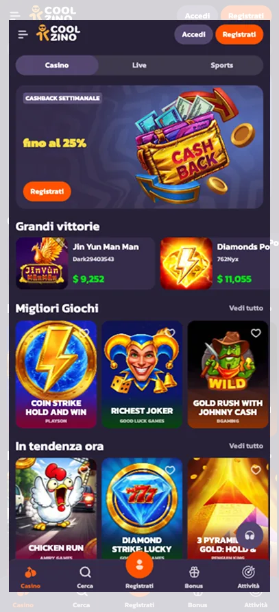 Coolzino Casino App: giocare da mobile in Italia visual