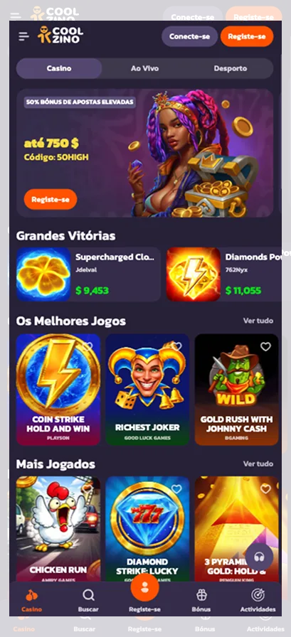 Aplicativo Coolzino Casino em Portugal visual