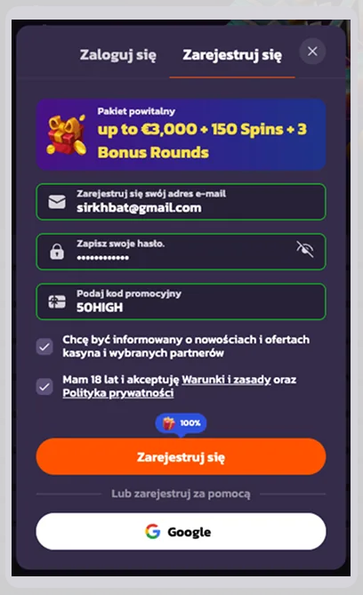 Rejestracja w Coolzino Casino w Polsce visual