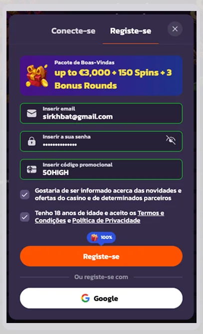 Registo no Coolzino Casino: como criar conta passo a passo visual